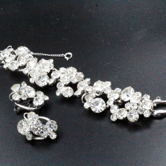 Juliana White Crystal Rhinestone Cluster Mint Bracelet Earrings Silver Tone SetC - Picture 6 of 10